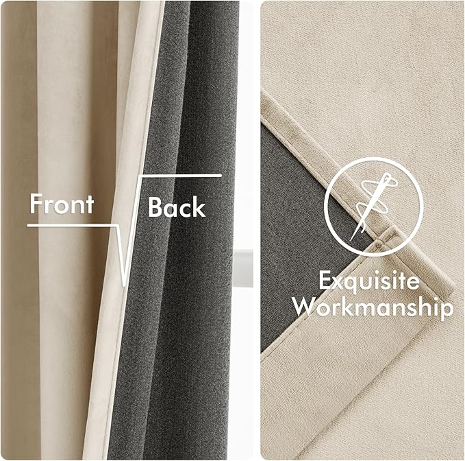 MIULEE Velvet Curtains 50W x 96L 2 Panels Beige Blackout Curtains | Luxury - Image 6
