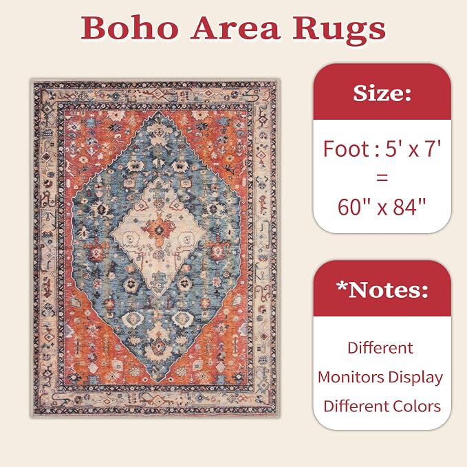 SERISSA 5x7 Boho Tribal Area Rug, Washable Large Rugs - Image 7