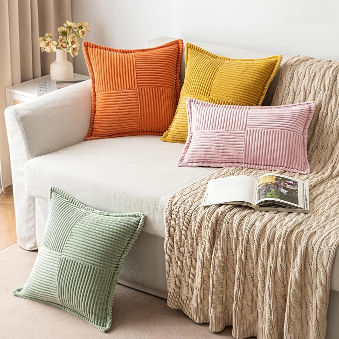 MIULEE Pink Corduroy Decorative Euro Sham Pillow Covers 24x24 Inch - Image 4