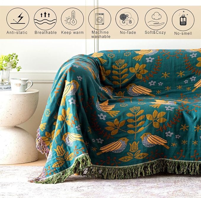 MSGKV Boho Throw Blanket 100% Cotton Blankets - Image 4