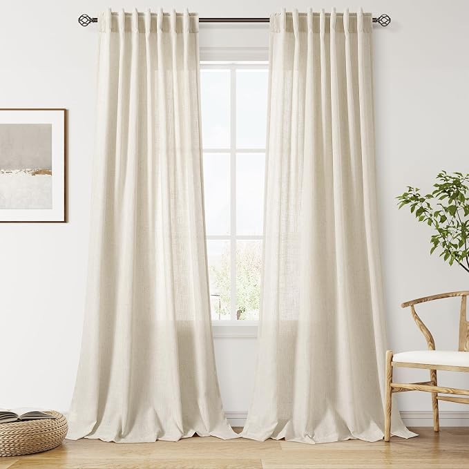 Nanspring Vanilla Linen Curtains 120 Inches Long by Nanspring