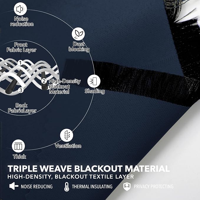 Deconovo Solid Back Tab and Rod Pocket Curtains Blackout Curtains Thermal - Image 3