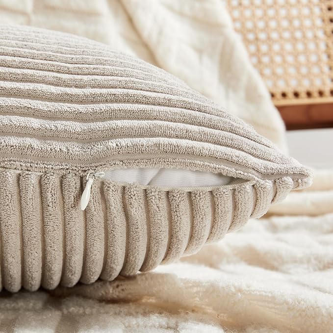 Fancy Homi 2 Packs Neutral Taupe Euro Decorative Throw Pillow Covers 26x26 Inch - Image 4