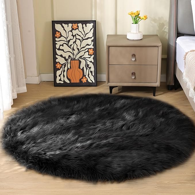 ORINOVA Black Fuzzy Living Room Washable Area Rugs by ORINOVA