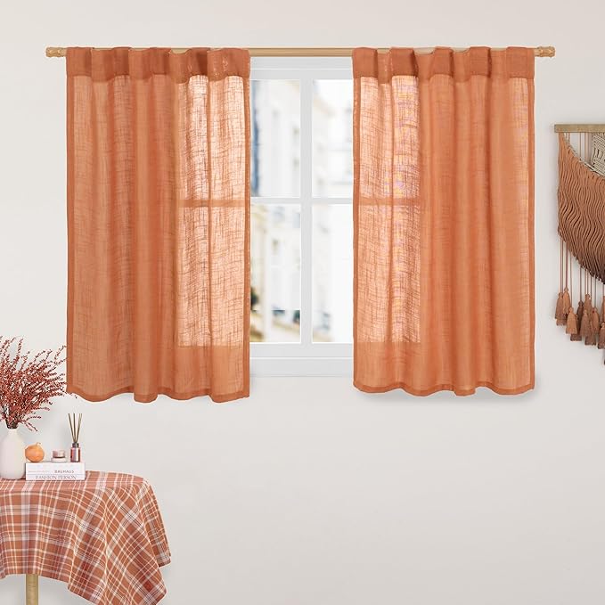 LAMIT Orange Linen Curtains 40 Inch Length, Semi Sheer Light Filtering Panels by LAMIT