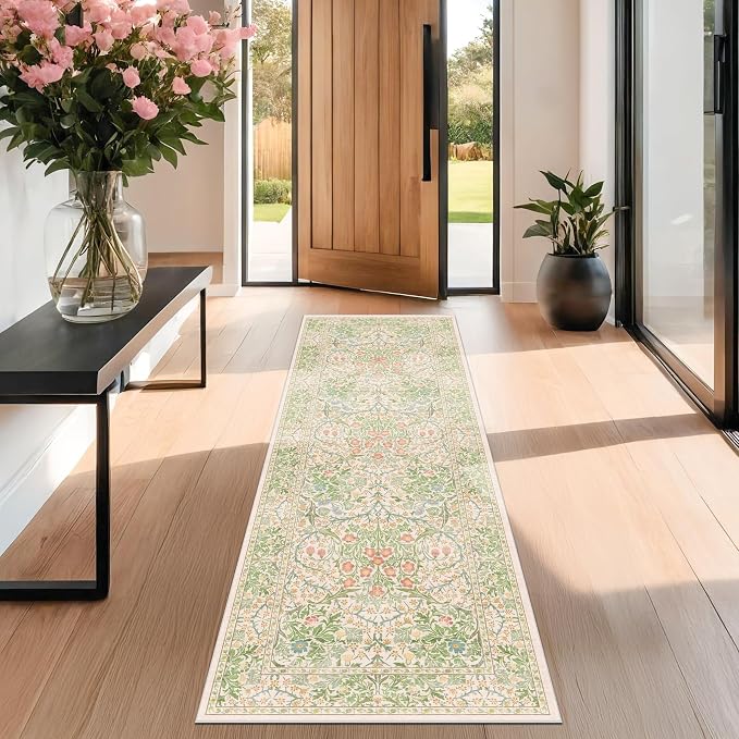 Hazo Haus Non Slip Beige Green Bathroom Runner Rug - Image 9