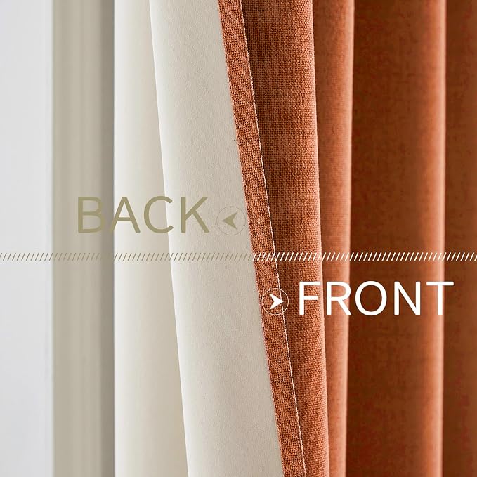 MIULEE Linen Curtains for Bedroom 100% Blackout Thermal Insulated Orange - Image 6