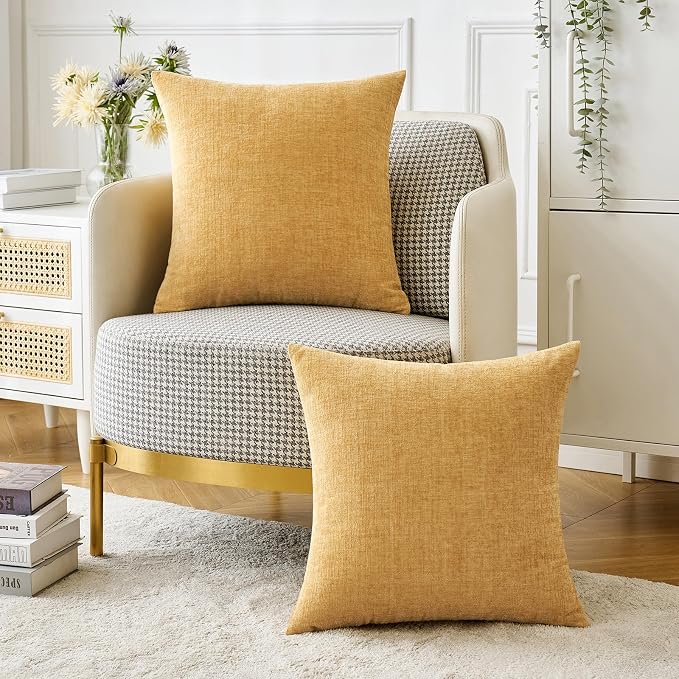 MIULEE Pack of 2 Couch Throw Pillow Covers 20x20 Inch Soft Gold Chenille Pillow - Image 5