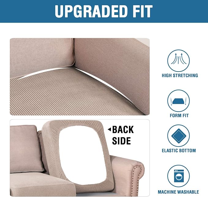 H.VERSAILTEX High Stretch Individual Seat Cushion Covers 3 Pack Thick Jacquard - Image 7