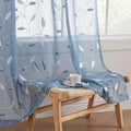 MIULEE Dusty Blue Sheer Curtains 2 Panels Embroidered Leaf Patterned Rod Pocket by MIULEE