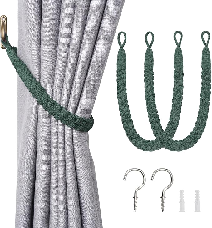 NICEEC 2 Pack Natural Cotton Rope Curtain Tiebacks Elegant Boho Style by NICEEC