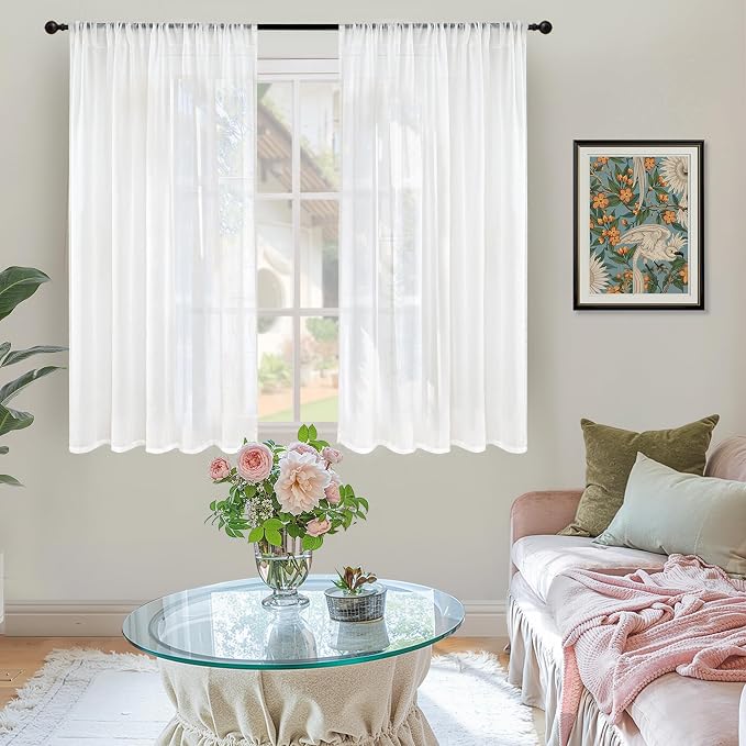 BGment White Linen Curtains 54 Inch Length - Image 2