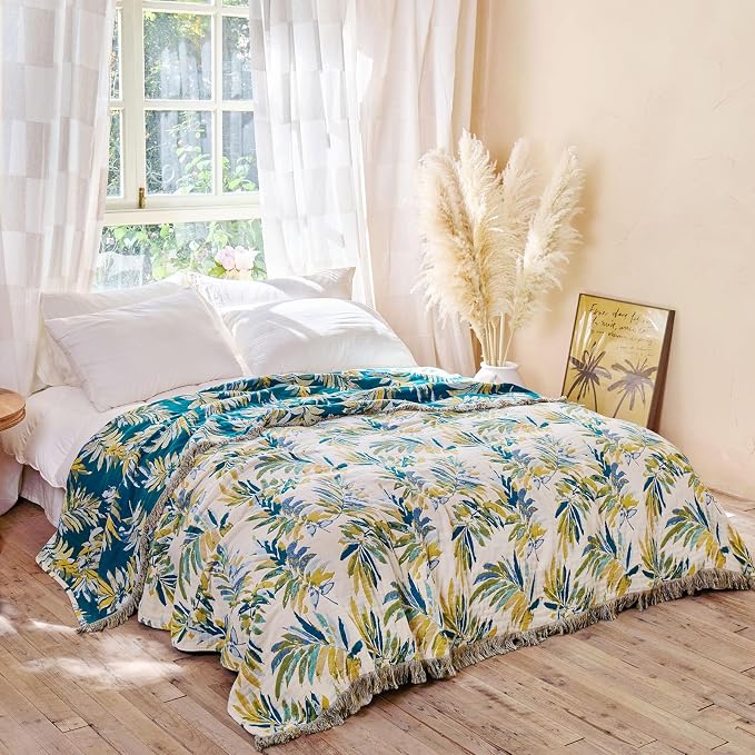 MSGKV Boho Throw Blanket for Couch Cotton Leaves Blanket 50"x60" Throws for - Image 5
