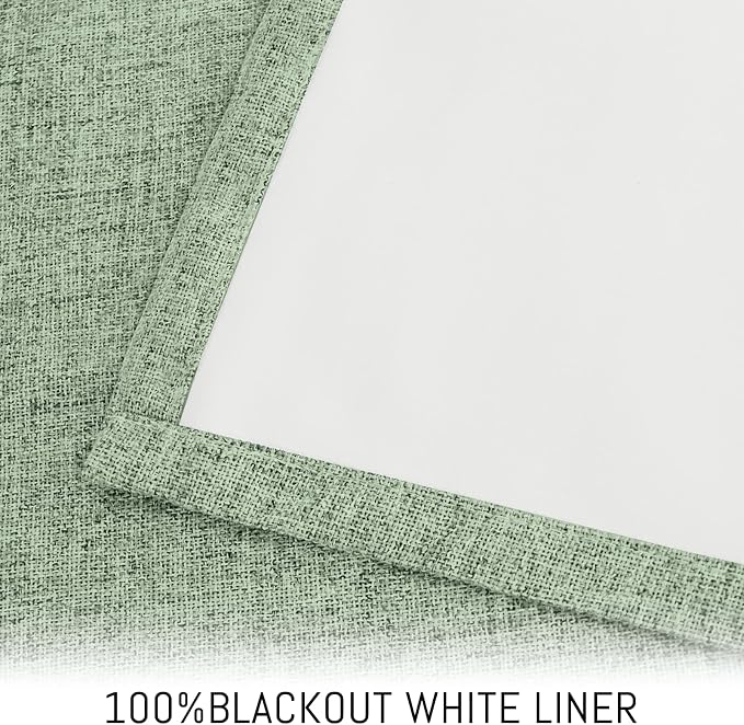 Yakamok Light Sage Green Linen Curtains 100% Blackout 90 Inches Long, Room - Image 3