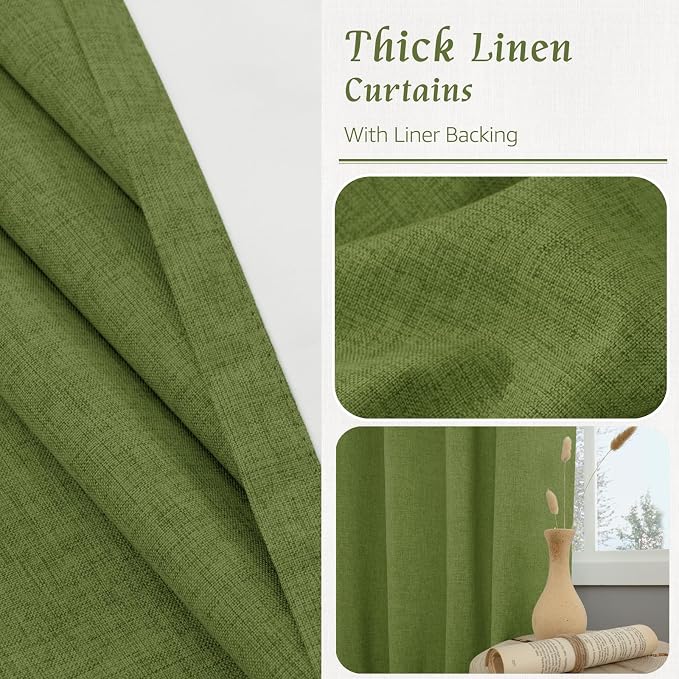 84 Inch Sage Green 100% Blackout Linen Curtains - Image 8