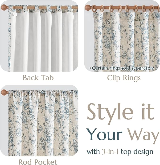 jinchan Lined Linen Blend Curtain Floral Curtains - Image 6