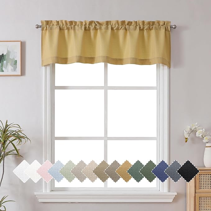 Chyhomenyc Gold Valance for Windows, Light Filtering Faux Linen Textured Small by Chyhomenyc