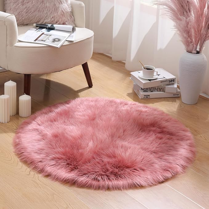 Ashler Faux Fur Rug, Fluffy Shaggy Area Rug, Ultra Soft 3 x 3 Feet Sheepskin Fur by AshlerHomeDeco