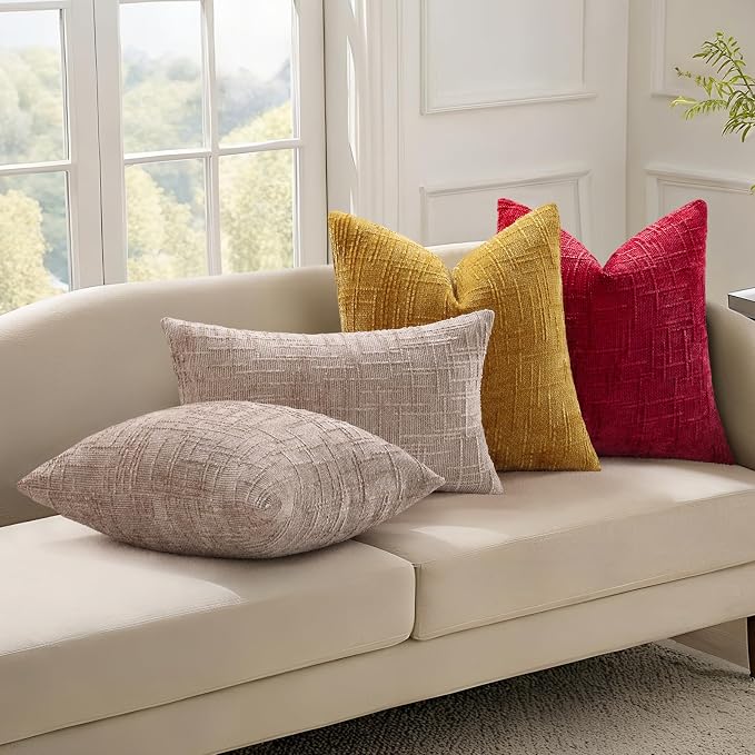 decorUhome Red Chenille Throw Pillow Covers 18x18 Set of 2 Textured Soft Cozy - Image 7