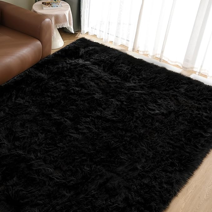 Goolela Black Area Rug 9x12 Fluffy Fuzzy Furry Rug by Goolela