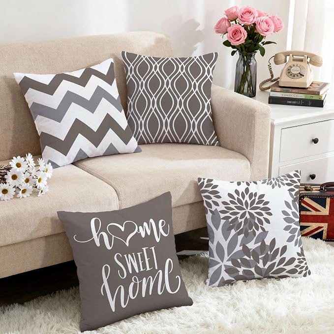 Hexagram Geometric Grey Pillow Covers 20x20 Set of 4, Decorative Outdoor Boho - Image 5