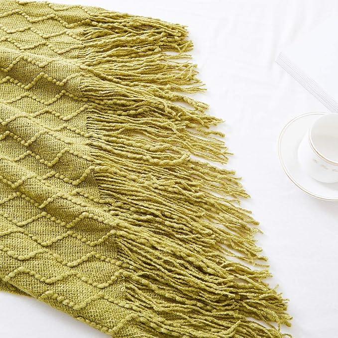 BOURINA Olive Green Throw Blanket 60x80 Inches Throw Textured Solid Soft Sofa - Image 3