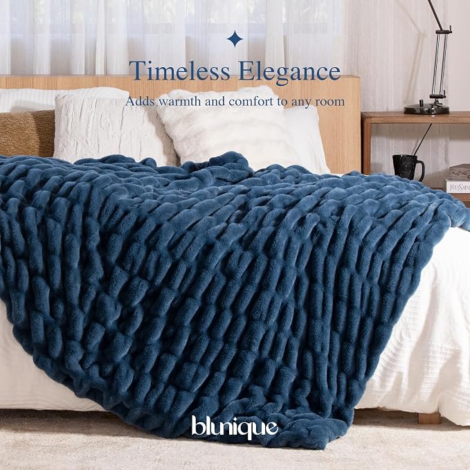 Ultra Soft Cozy Faux Fur Throw Blanket, Fuzzy Plush Thick Bubble Blanket - Image 6