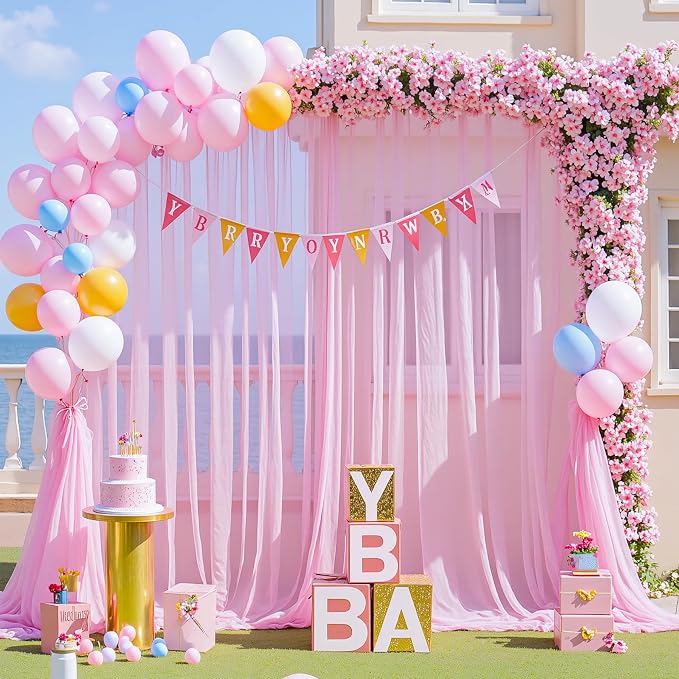 20ft x 15ft Pink Tulle Backdrop Curtain - Image 4