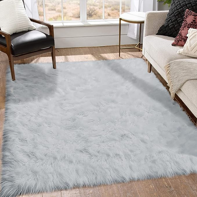 Goolela Grey Area Rug 6x9 Fluffy Fuzzy Shag Rug - Image 2