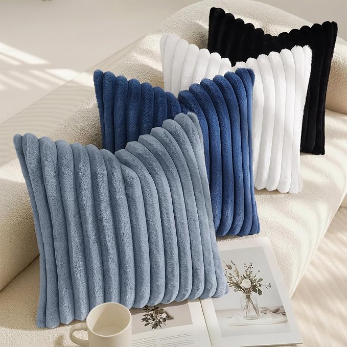 decorUhome Fall Faux Fur Throw Pillow Covers 26x26 Set of 2 Grey Blue | - Image 7