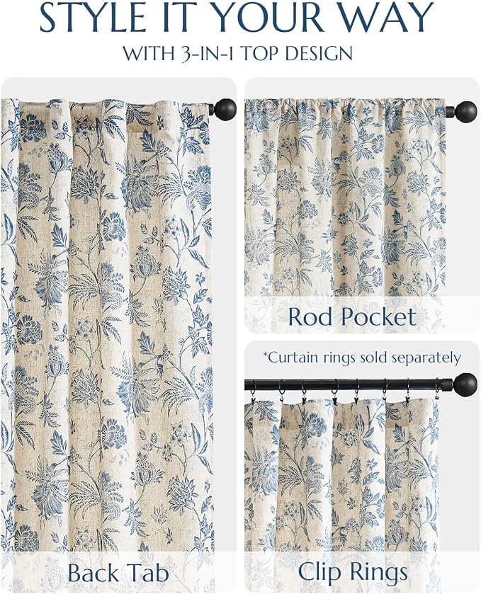 jinchan Lined Linen Floral Curtains - Image 5