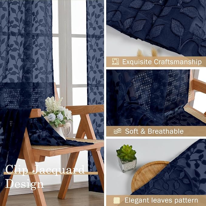 Chyhomenyc Navy Blue Sheer Curtains 84 Inch Length 2 Panels Set, Light - Image 7