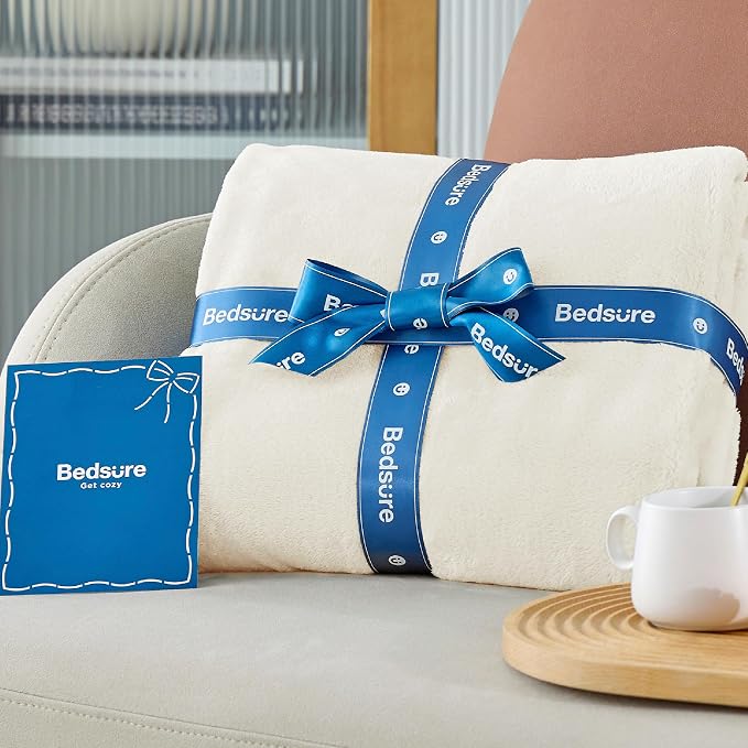 Bedsure GentleSoft Fleece Blankets Queen Size Cream - Image 7