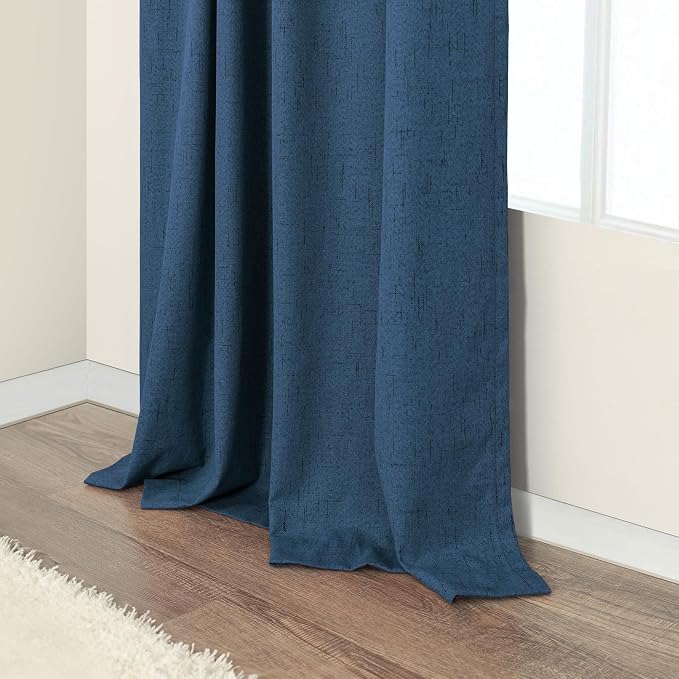 Navy Blue Curtains 108 Inches Long 2 Panel Faux Linen Nautical Modern Farmhouse - Image 9