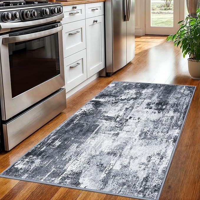KOZYFLY Modern Abstract 3x5 Rug Gray Washable Rug Entry Rug, Soft Non-Slip - Image 2
