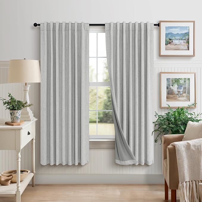Pitalk 63 Inch Length Curtains for Living Room Black Out 2 Panel Faux Linen by Pitalk