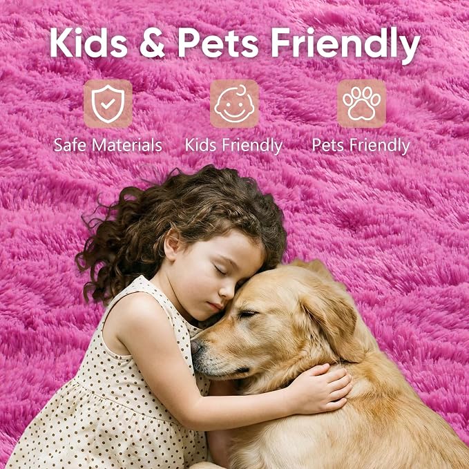 4'x5'3'' Hot Pink Fluffy Soft Area Rug Non-Slip - Image 7
