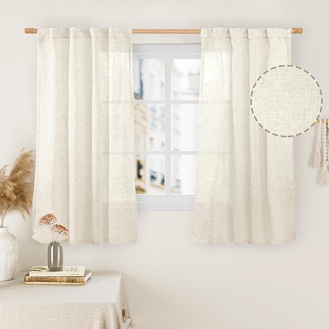 LAMIT 45 Inch Short Window Linen Curtains, Light Filtering Panels Back Tab and by LAMIT