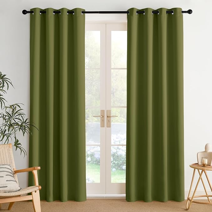 NICETOWN Room Darkening Draperies Curtains Panels, 2 Panels Olive Green W52 x by NICETOWN