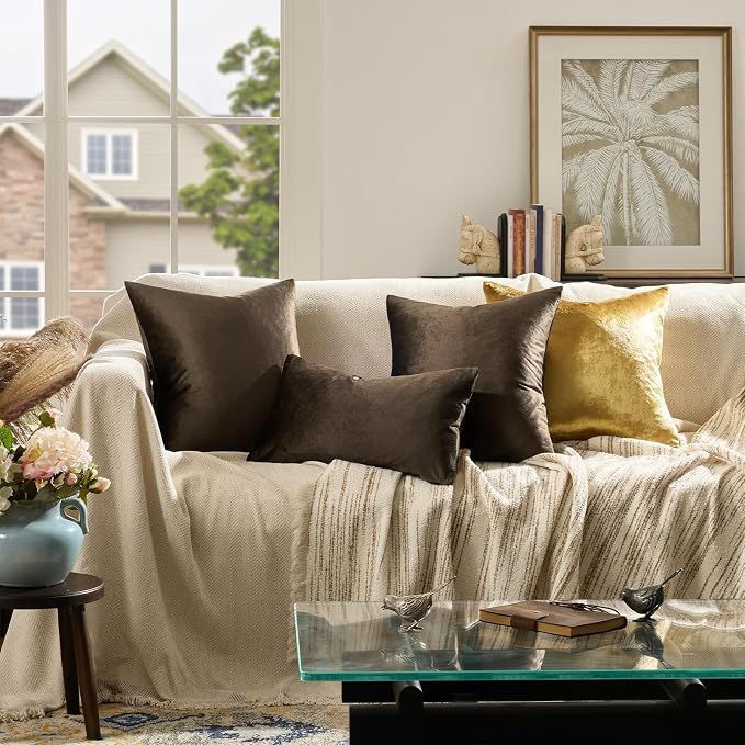GIGIZAZA Brown Velvet Pillow Covers 24x24, Square Solid Throw Pillow Covers - Image 7