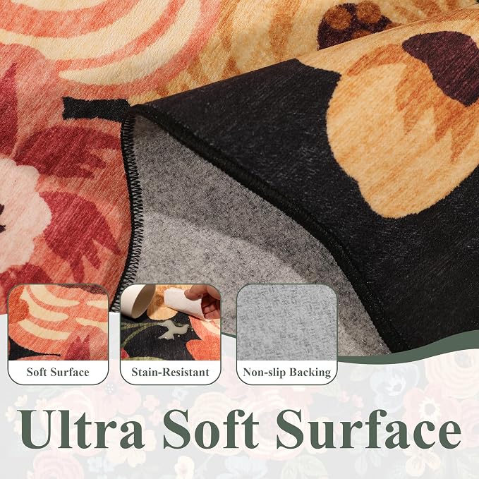 DUKINO 2x5 Washable Runner Rug, Floral Non Slip Rug - Image 8