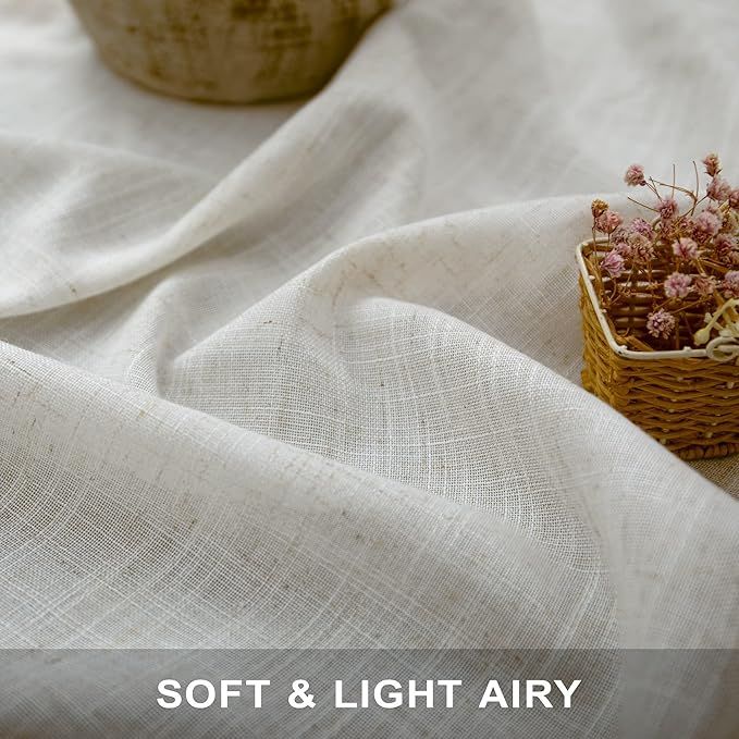 Pitalk Natural Linen Semi Sheer Curtains 36 Inch Wide - Image 3