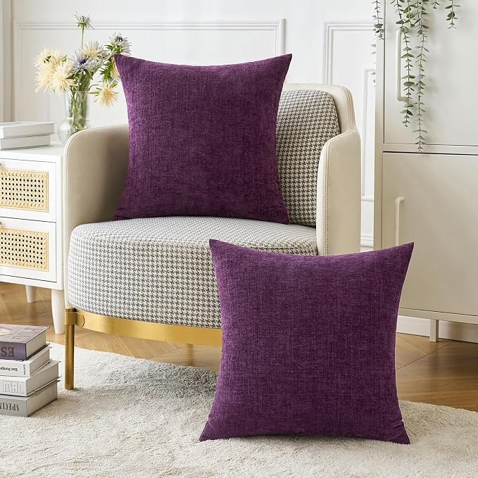 MIULEE Pack of 2 Couch Throw Pillow Covers 18x18 Inch Soft Plum Purple Chenille - Image 5