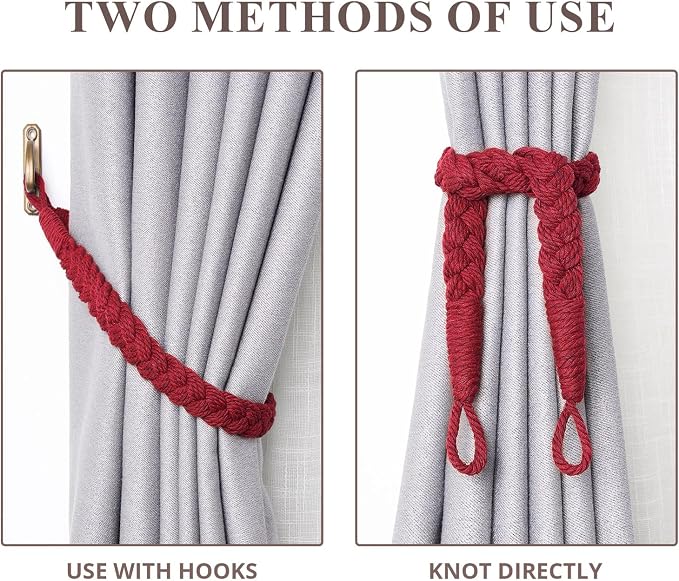 NICEEC 4 Pack Natural Cotton Rope Curtain Tiebacks Elegant Boho Style - Image 5