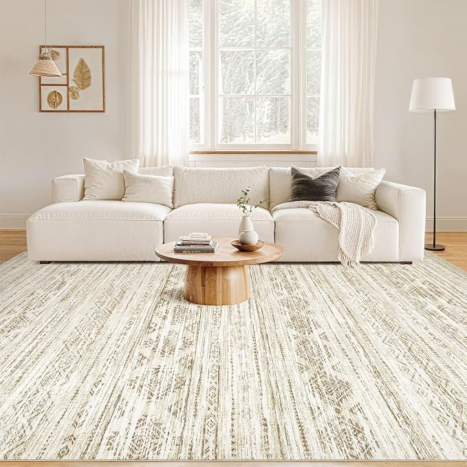 Nakagishi Area Rugs 9x12 Living Room: Washable Boho Large Neutral Modern Soft - Image 4