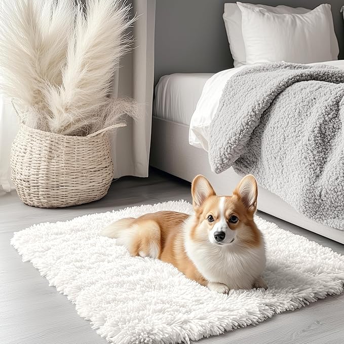 OLANLY 3x3 Machine Washable Small Bedside Rug, Soft Fluffy Shaggy Entryway by OLANLY