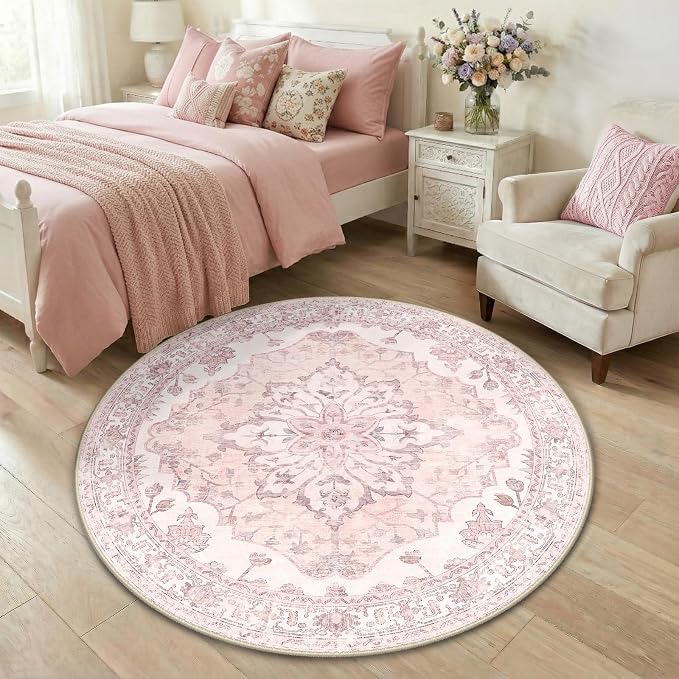 Area Rugs 4ft Washable Non-Slip, Floral Vintage Distress Print Pattern - Image 3