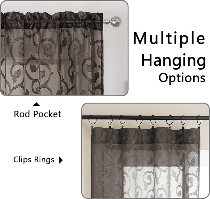 OWENIE Furman Chocolate Sheer Curtains 72 inches Long - Image 5