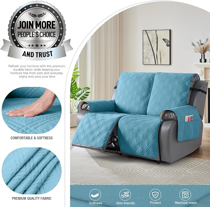 TAOCOCO 100% Waterproof Loveseat Recliner Cover, Non Slip Split Recliner Couch - Image 2