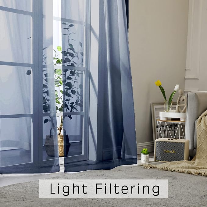 OWENIE Blue Sheer Curtains 36 Inches 2 Panels Set - Image 2